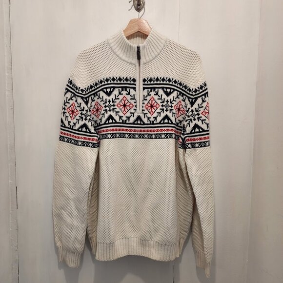 Izod Other - IZOD Fair Isle White 1/4 Zip Sweater Men's‎ Size XL